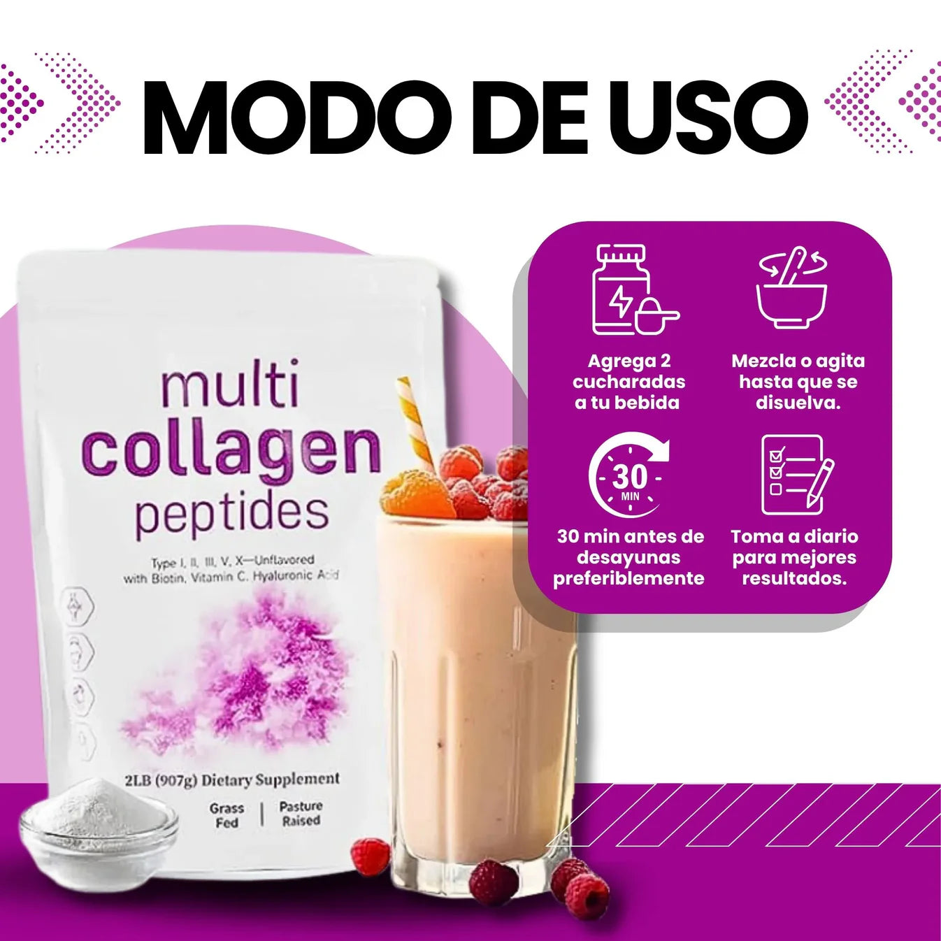 Multi Colágeno Hidrolizado 5 Tipos - Piel, Cabello, Uñas y Articulaciones✨